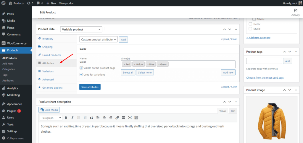 Comment créer des variantes de produits WooCommerce 4 Make Attributes Available for Variations