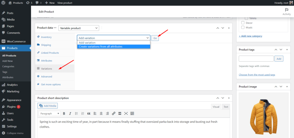 Comment créer des variantes de produits WooCommerce 5 Create variations from all attributes