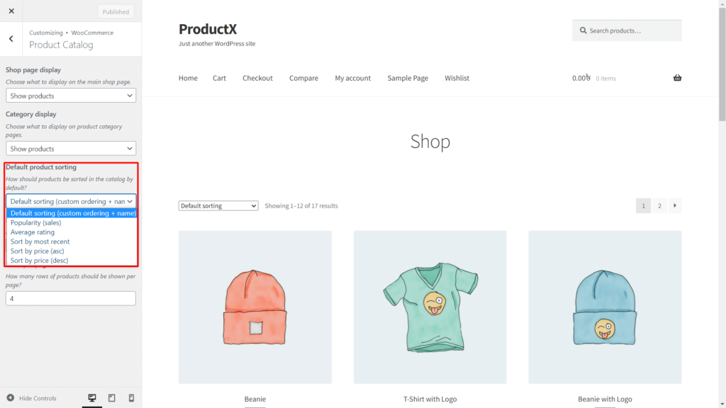 WooCommerce 상품 분류: 상세 가이드 2 Default Sorting