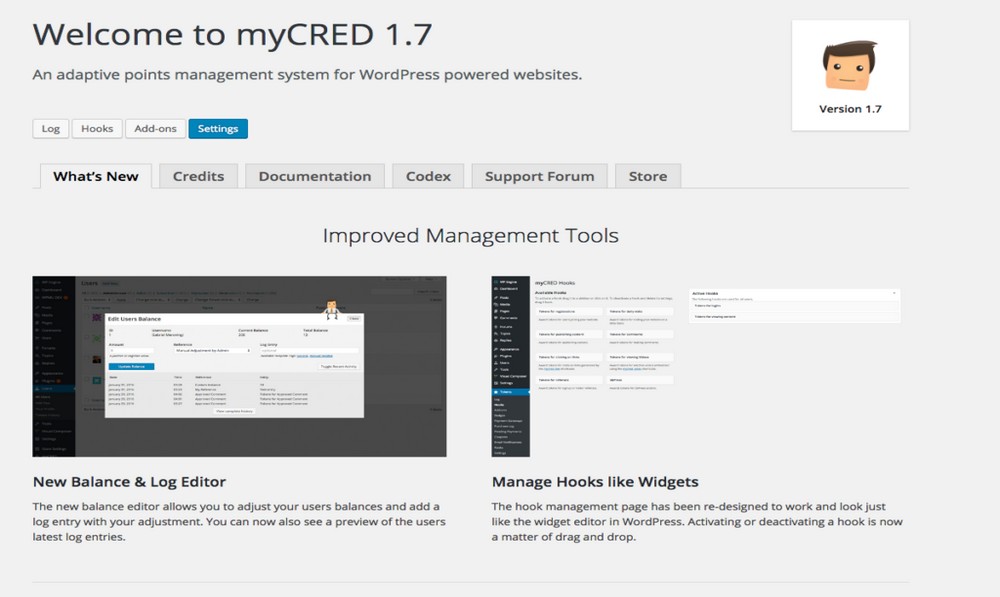 configurações myCred
