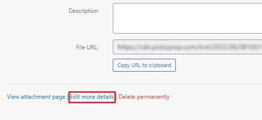 WordPress Media تحرير المزيد من التفاصيل