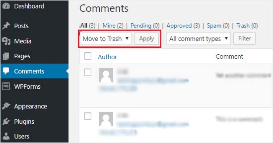 حذف جميع تعليقات WordPress