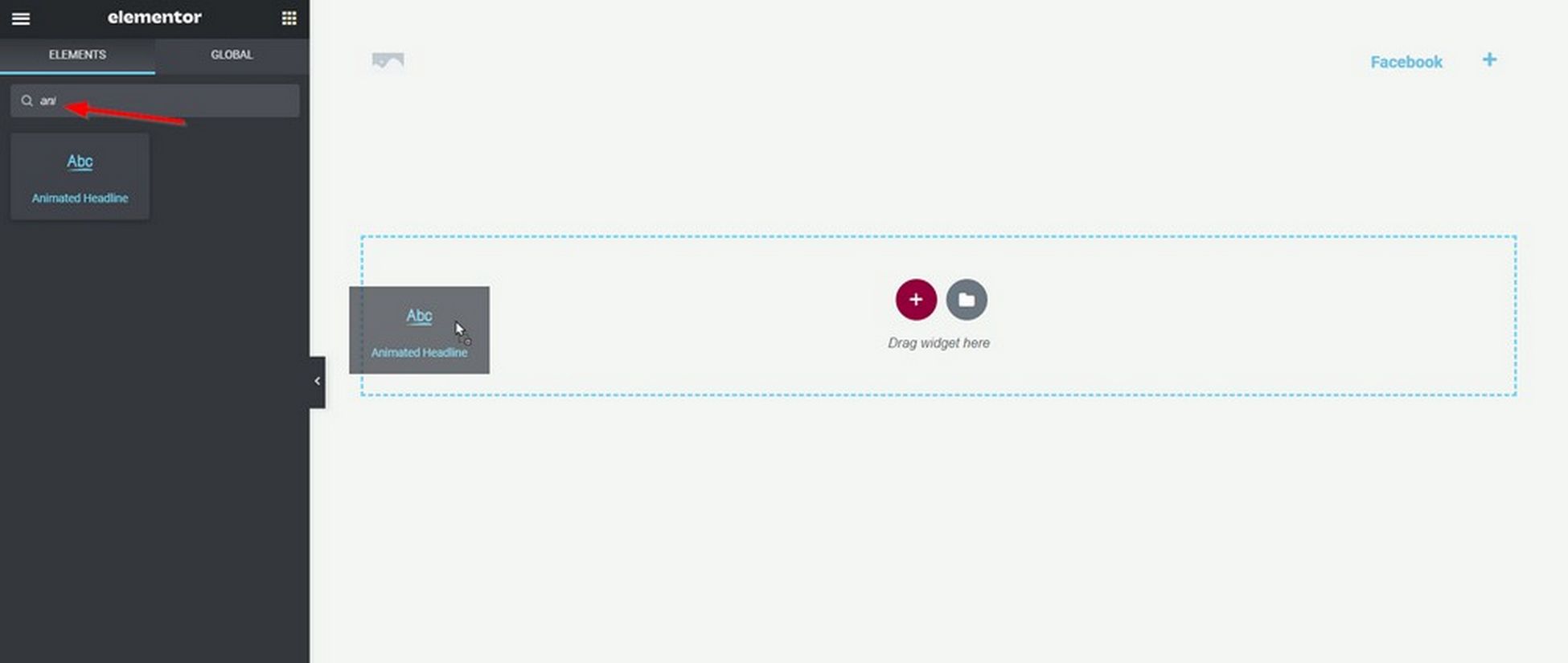 Encuentre el widget de título animado y arrástrelo a la página