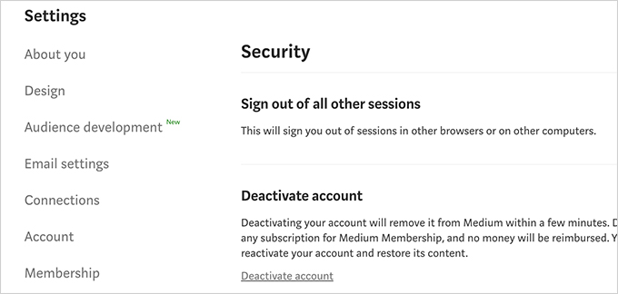 Desactivar cuenta mediana Deactivate medium account