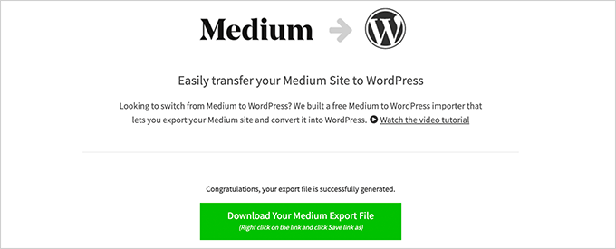 Descargue su archivo de importación compatible con WordPress Download your WordPress compatible import file