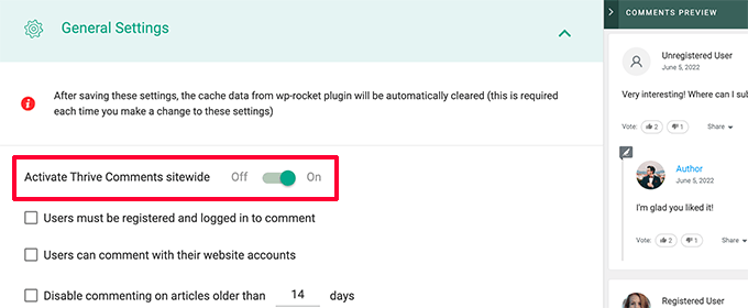 Yorumları Geliştirmeyi Etkinleştir Enable Thrive Comments