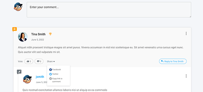 Yorumlar önizlemesi Comments preview