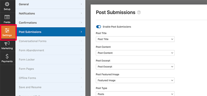 Form ayarları Form settings