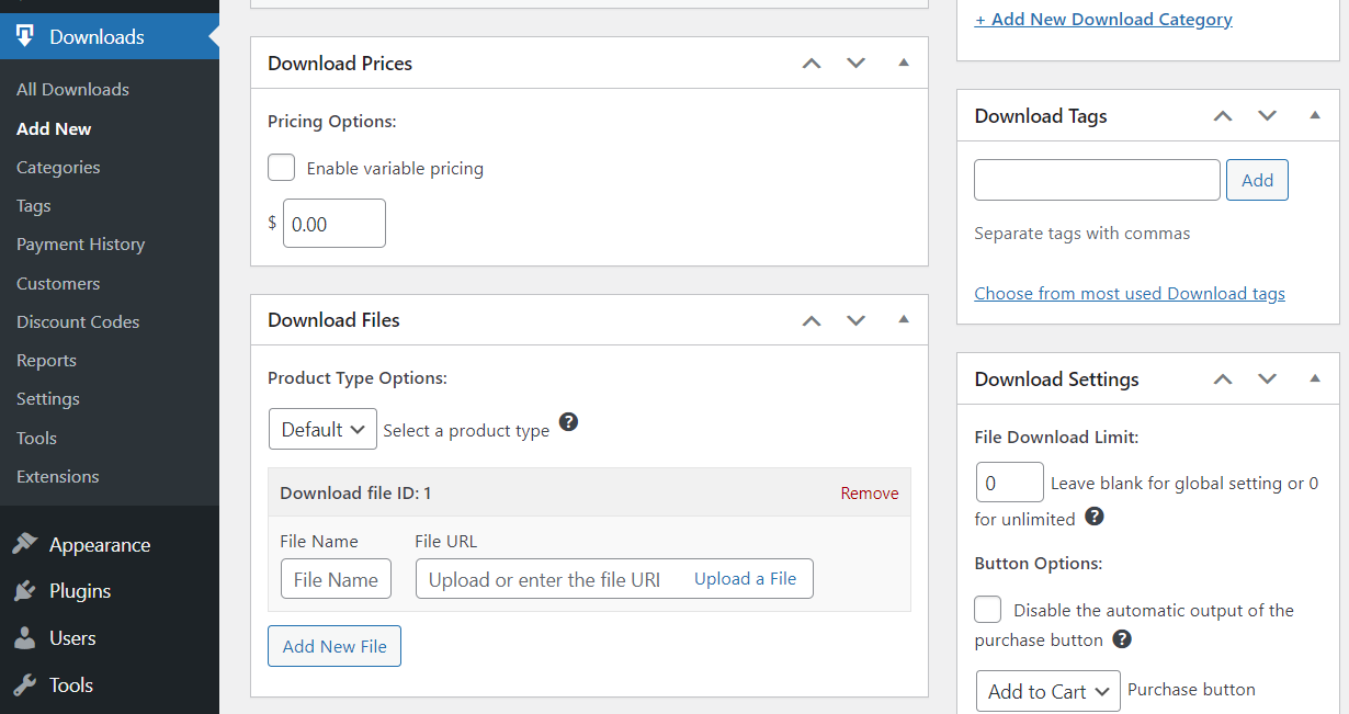 การเพิ่มการดาวน์โหลดใหม่ใน Easy Digital Downloads
