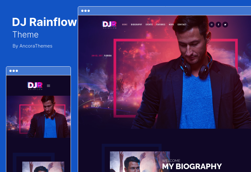 DJ Rainflow Teması - Bir Müzik Grubu Müzisyeni WordPress Teması