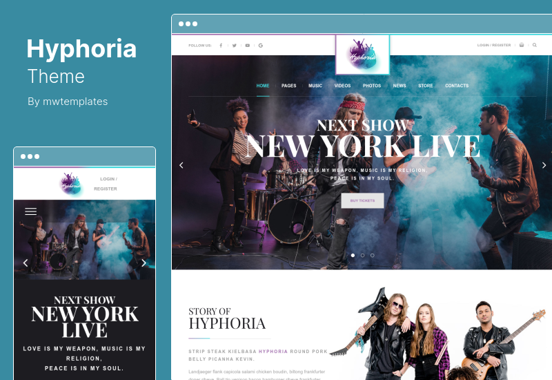Hyphoria Teması - Rock Grubu WordPress Teması