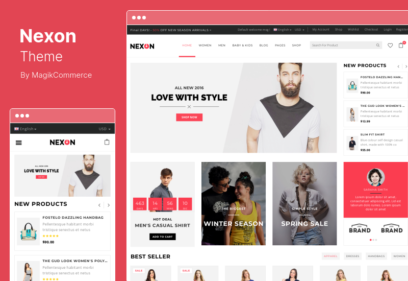 Tema Nexon - Tienda de ropa Tema de WordPress de WooCommerce responsivo multipropósito