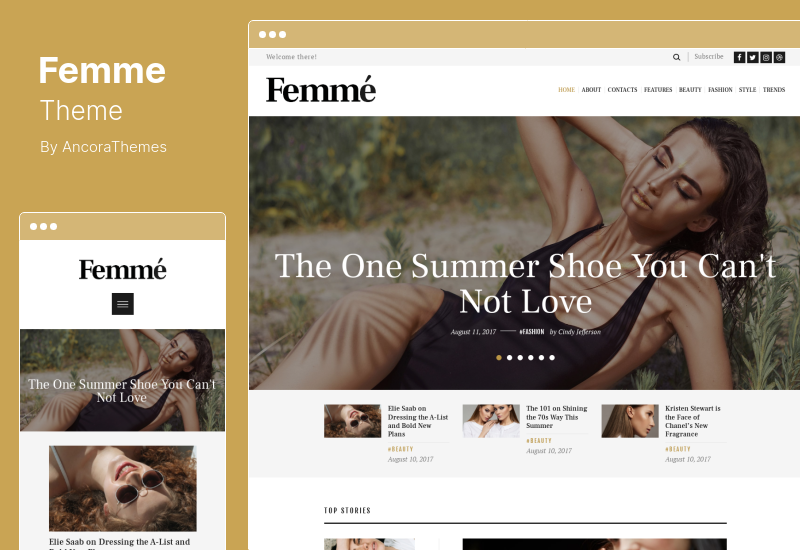 Femme Theme - Un tema de WordPress para blogs de moda de revistas en línea