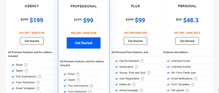 Planes de precios para Everest Forms Pro
