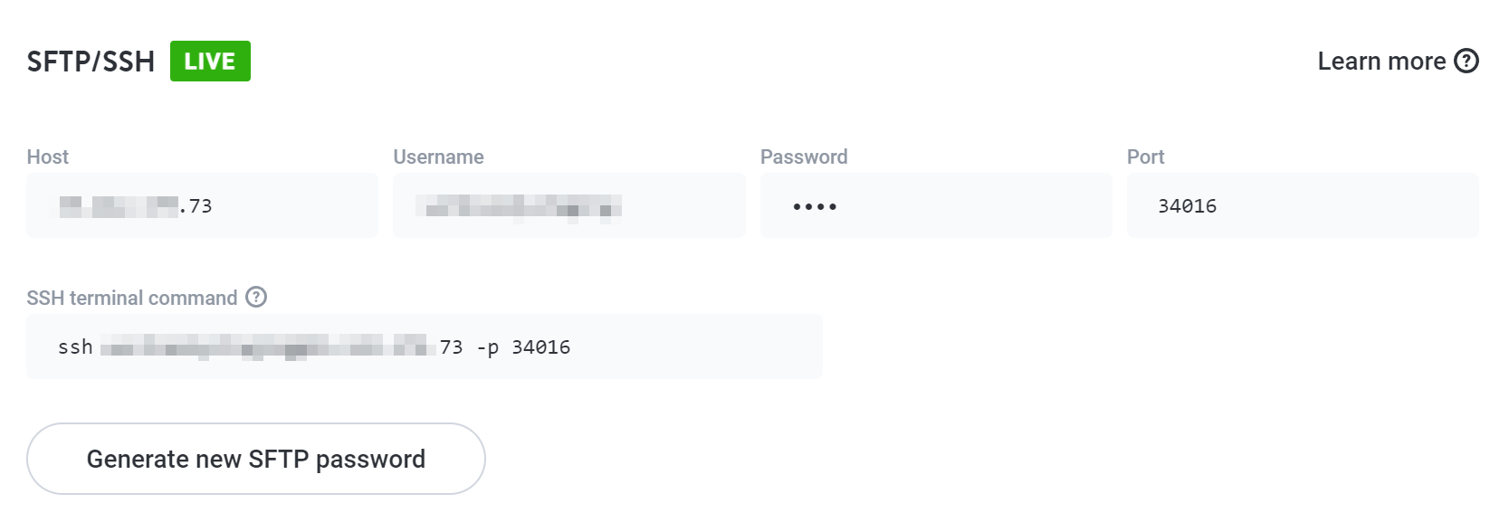 Credenciales SFTP de un host web