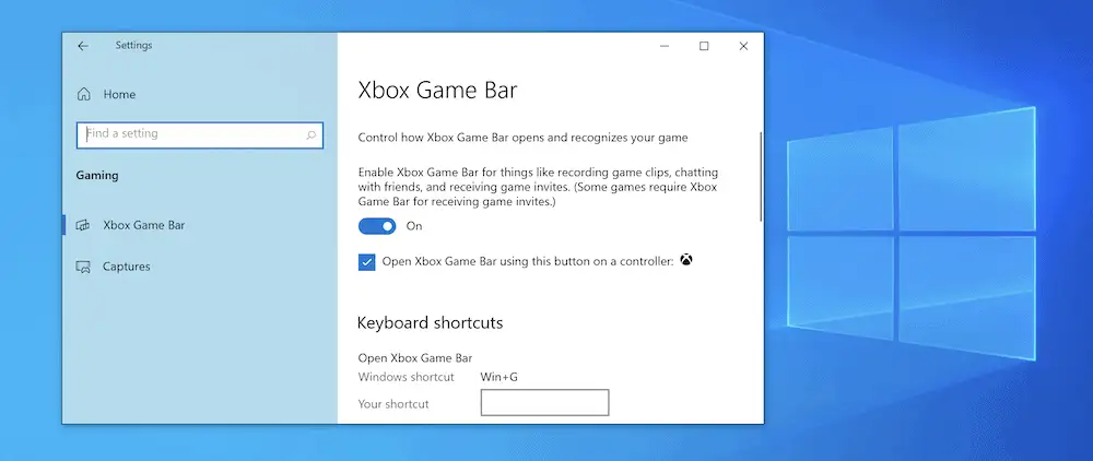 Alternar la barra de juegos de Xbox en la configuración de Windows.