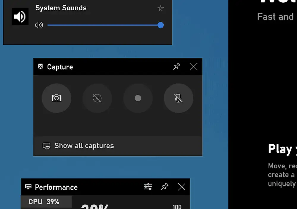 El widget de captura de Xbox Game Bar: utilícelo para grabar la pantalla en Windows.