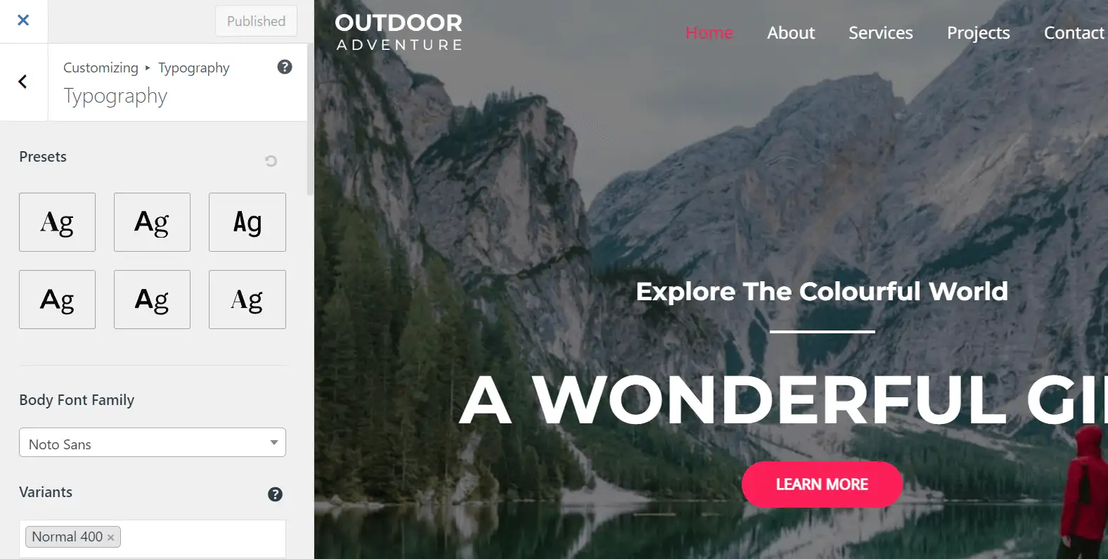 การตรวจสอบธีม Astra WordPress ของการปรับแต่งตัวอักษร
