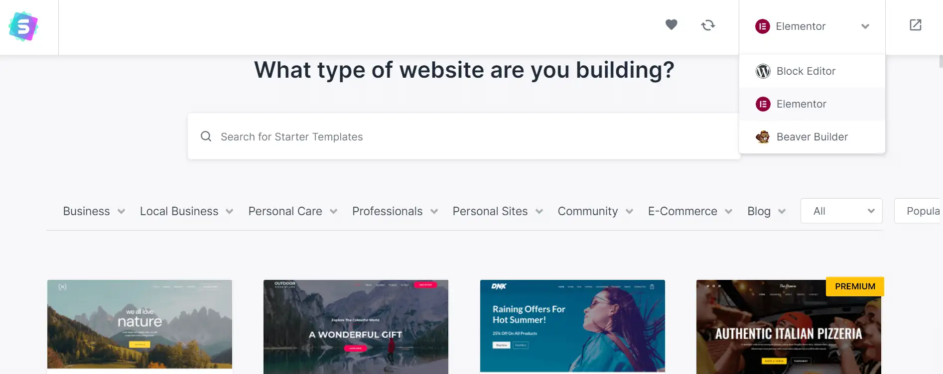 ค้นหาเทมเพลตเริ่มต้นของธีม Astra WordPress