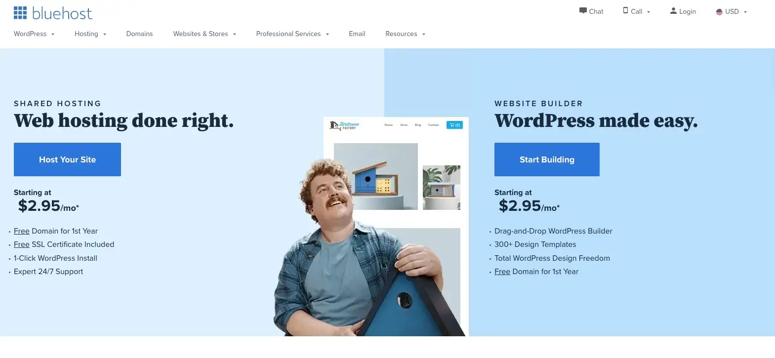 Najlepsze kreatory stron internetowych dla autorów i pisarzy: Strona domowa Bluehost