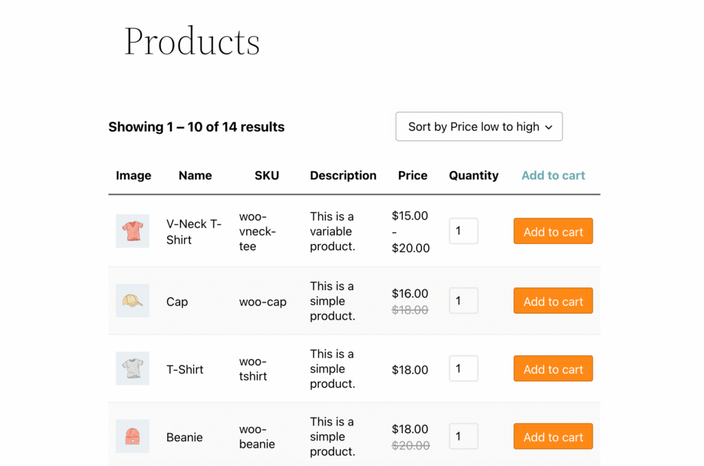 WooCommerce 주문 양식 예시.