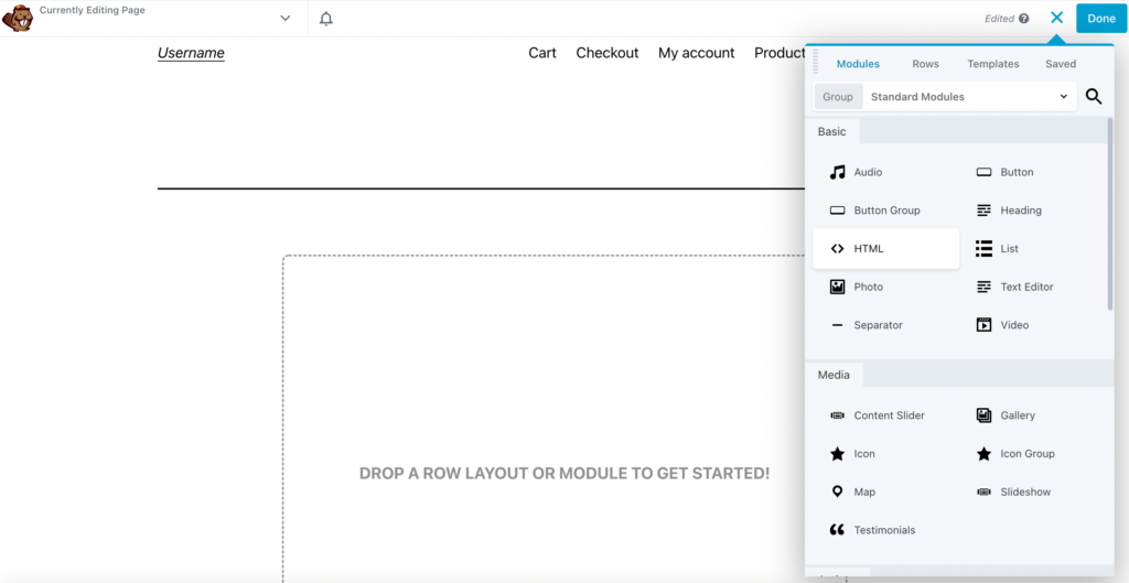 Beaver Builder를 사용하는 프론트엔드의 HTML 모듈.
