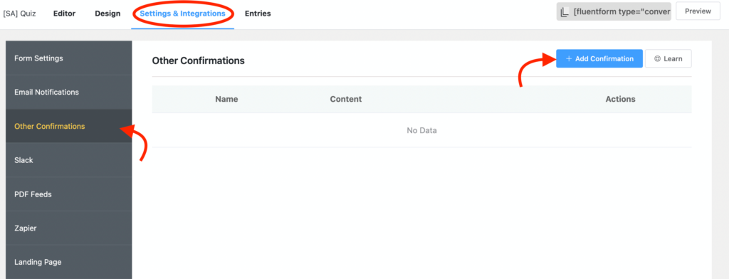 FluentFormsの新しい確認を追加します