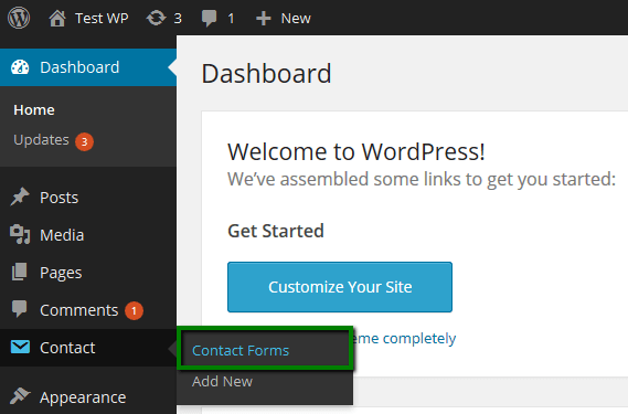 Menu tarik-turun menunjukkan cara mengelola Formulir Kontak di WordPress