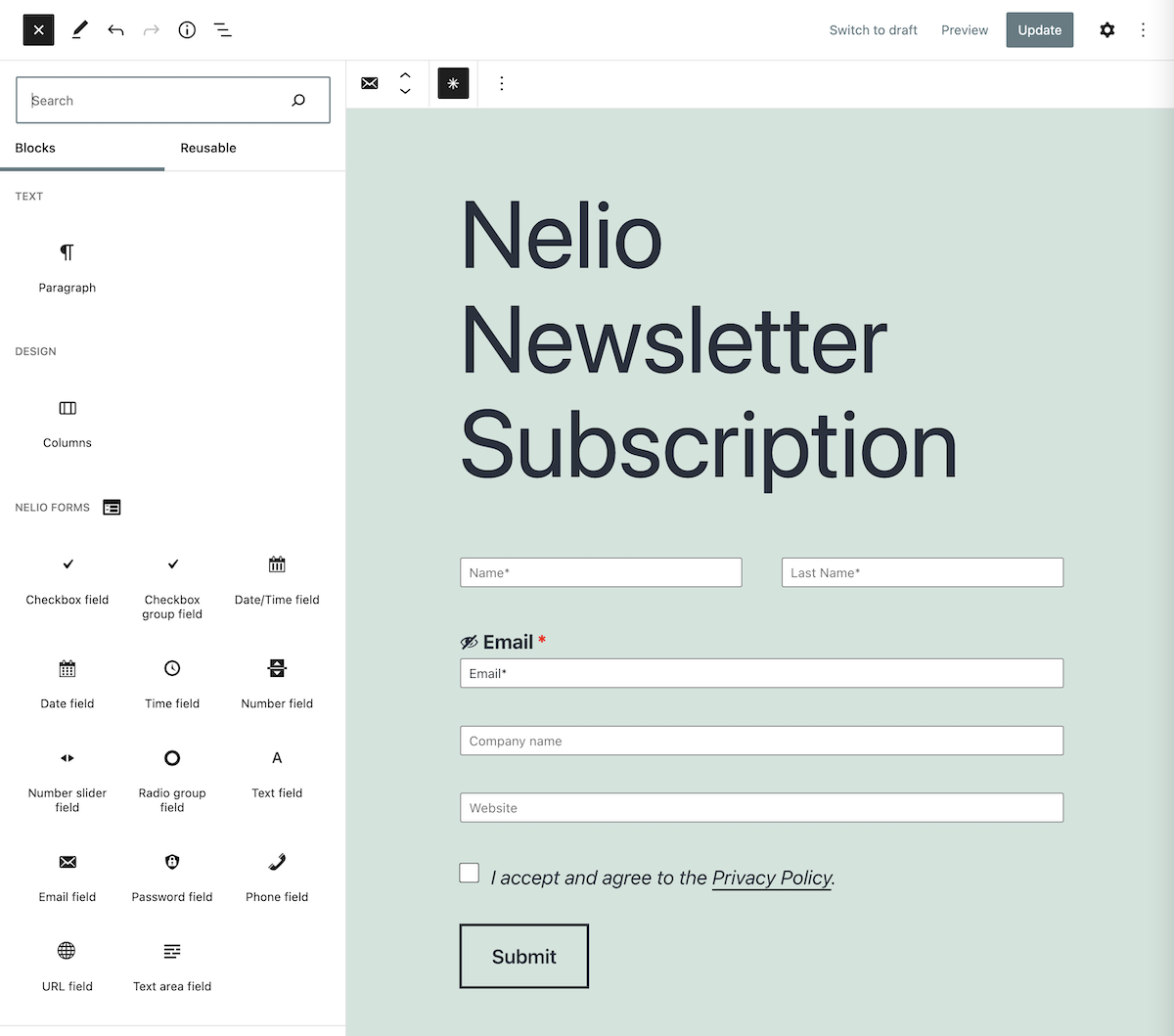 Modulo creato con Nelio Forms