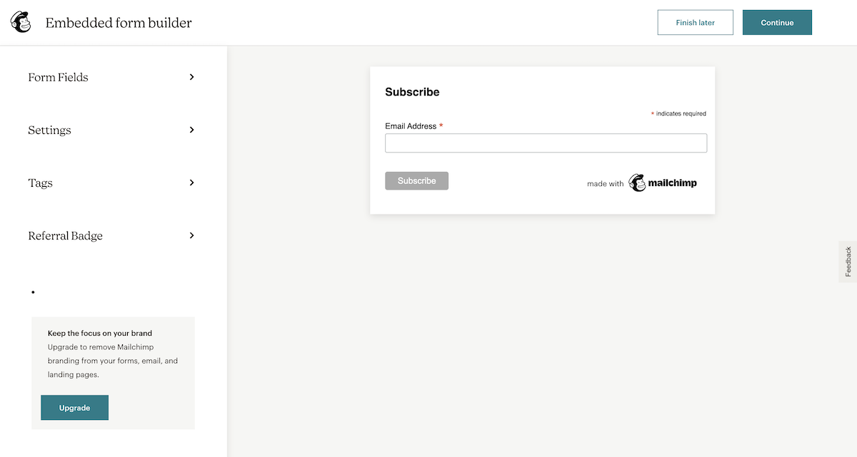 Modulo incorporato predefinito di Mailchimp