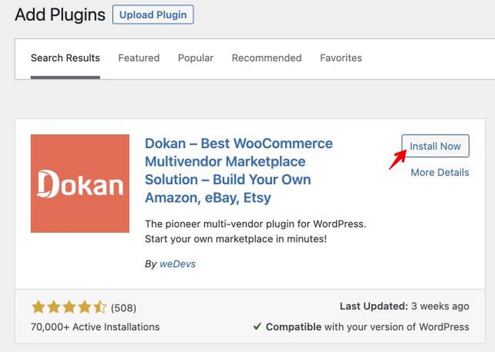 在 WordPress 中安裝 dokan 插件