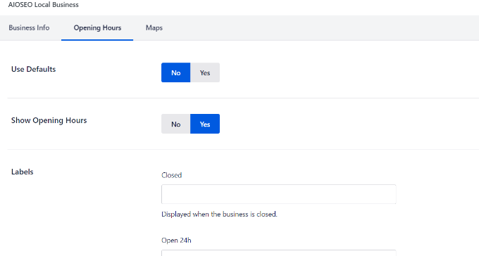 Отключить часы работы по умолчанию Disable default opening hours