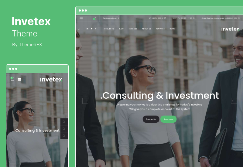 Tema Invetex - Tema de WordPress para consultoría empresarial e inversiones