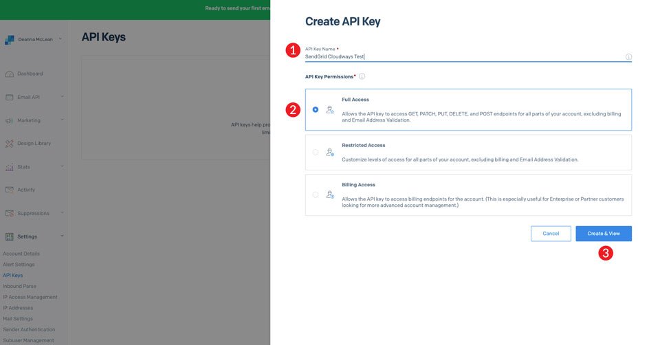 SendGrid-E-Mail-Marketingkampagnen Cloudways-API-Schlüssel