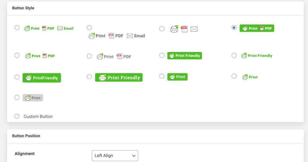 Les options des boutons du plug-in PDF, Imprimer, E-mail.
