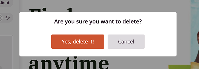подтвердить удаление меню навигации - SeedProd Confirm block deletion