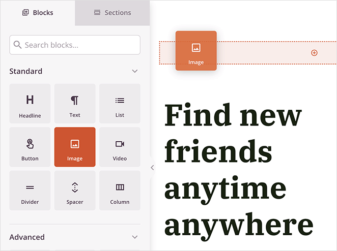 добавить блок-изображение — SeedProd Add the landing page image block