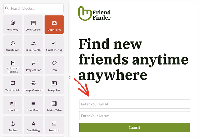 целевая страница-форма регистрации - SeedProd landing page sign up form