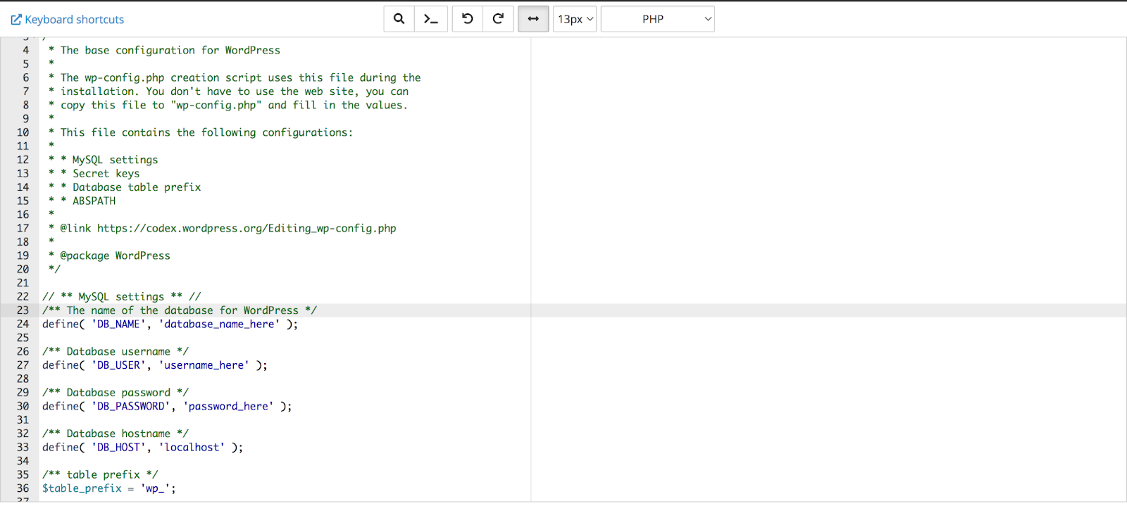 รหัสไฟล์ wp-config.php