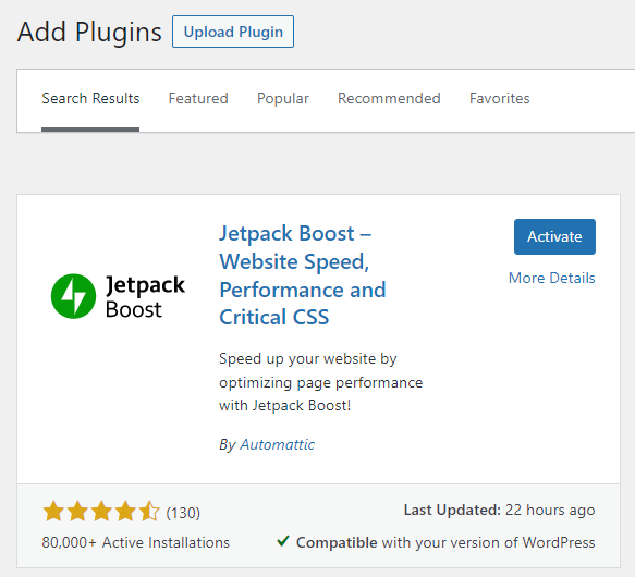 Pluginul Jetpack Boost în depozitul WordPress