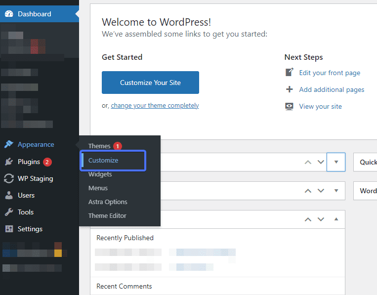 WPダッシュボードの外観に移動します