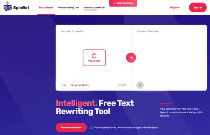 Spinbot Rewriting Tool zur Erstellung von Inhalten