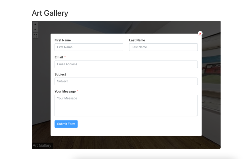 Establecer formulario de contacto en la galería de arte VR