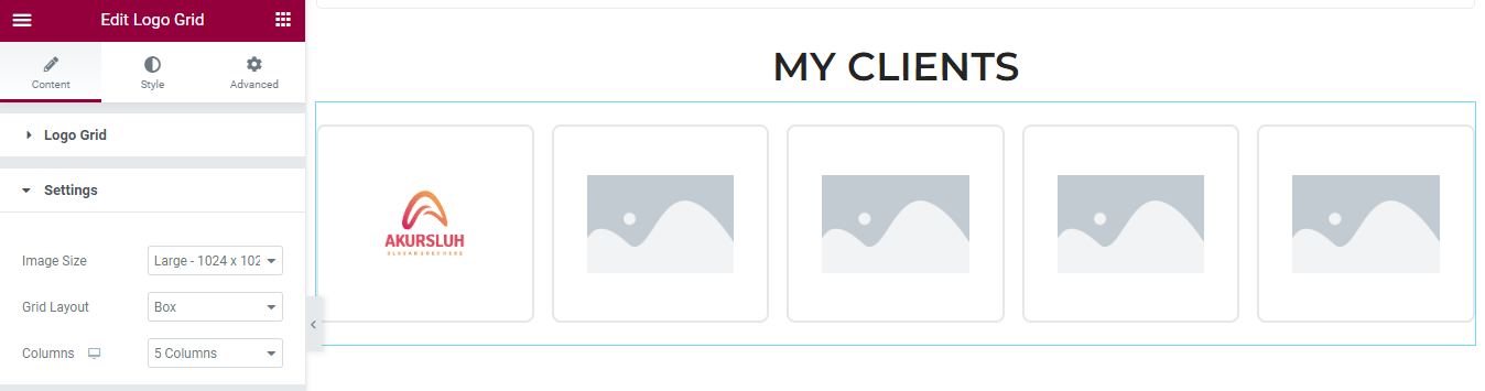 2022 年 5 个最适合您的 Elementor 投资组合模板 17 Logo Grid Content Setting