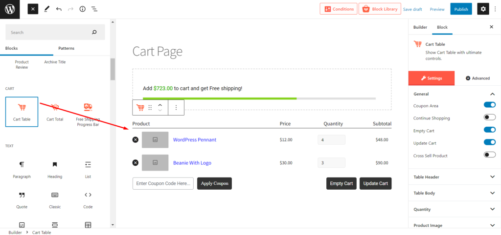 如何使用 ProductX 7 編輯 WooCommerce 購物車頁面 Cart Table