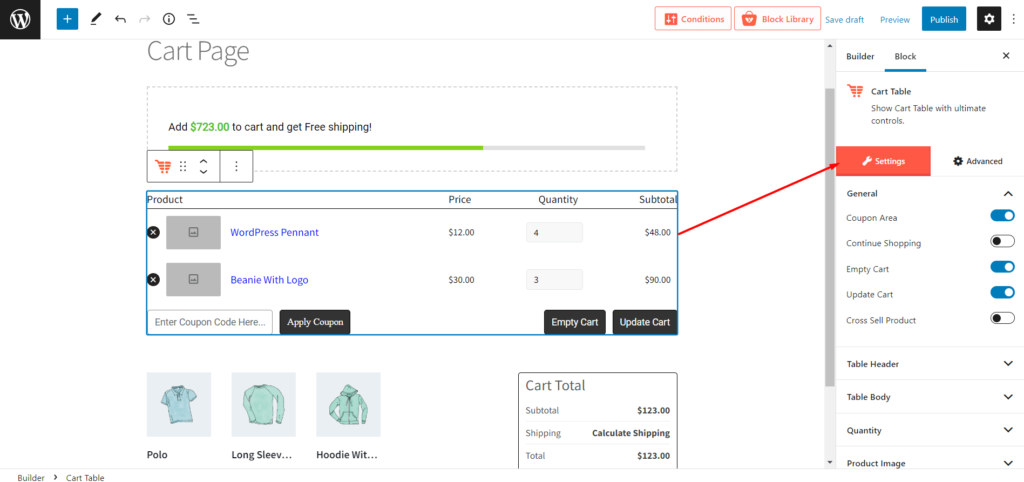如何使用 ProductX 10 編輯 WooCommerce 購物車頁面 Editing Options of Cart Table