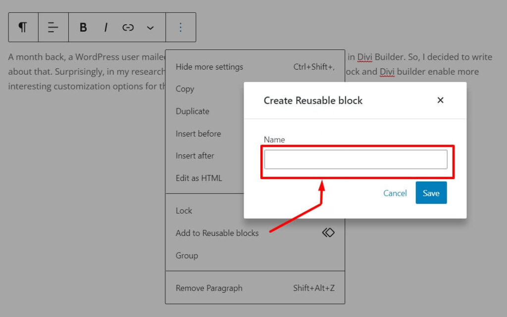 DiviBuilder3でグーテンベルクブロックを使用する簡単な手順 reusable blocks option in gutenberg