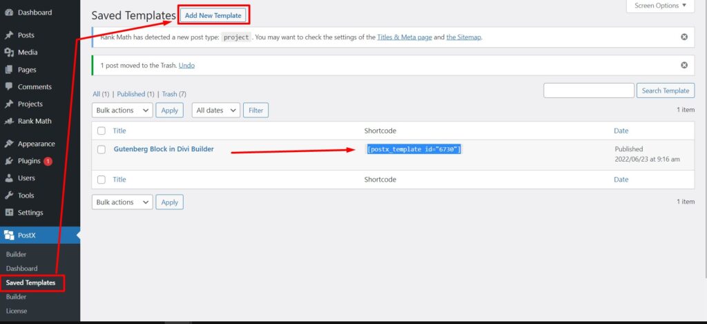 DiviBuilder7でグーテンベルクブロックを使用する簡単な手順 add new template