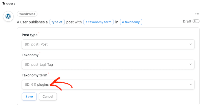 在 Uncanny Automator 中选择标签 Choosing a tag in Uncanny Automator