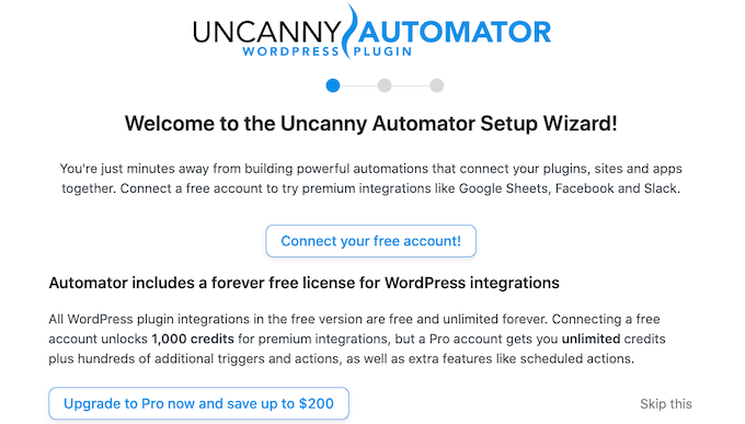 Uncanny Automator 安装向导 The Uncanny Automator setup wizard